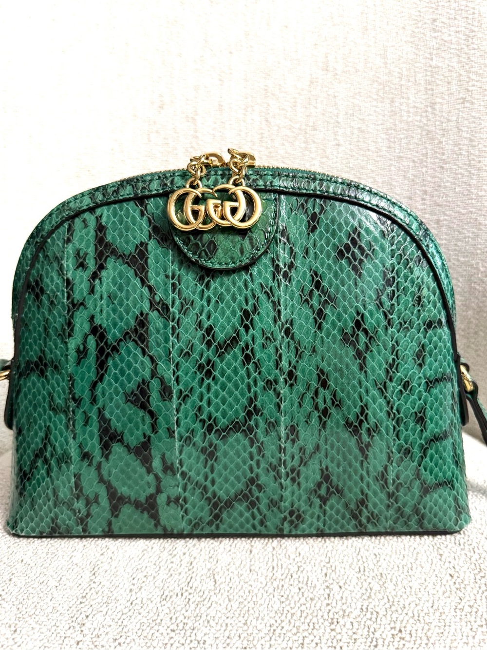 Authentic Gucci Dome crossbody bag green python leather exotic snake gold GG